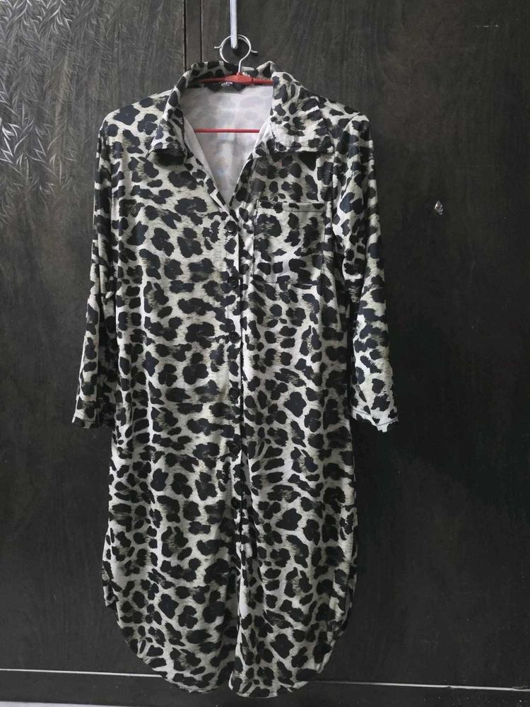 Leopard Print Button-Up Shirt Dress