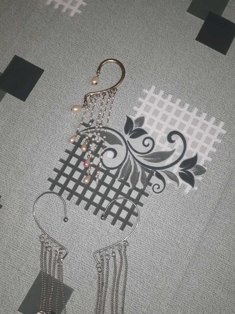 Boho Ear Cuff with Pearl Dangle Chains