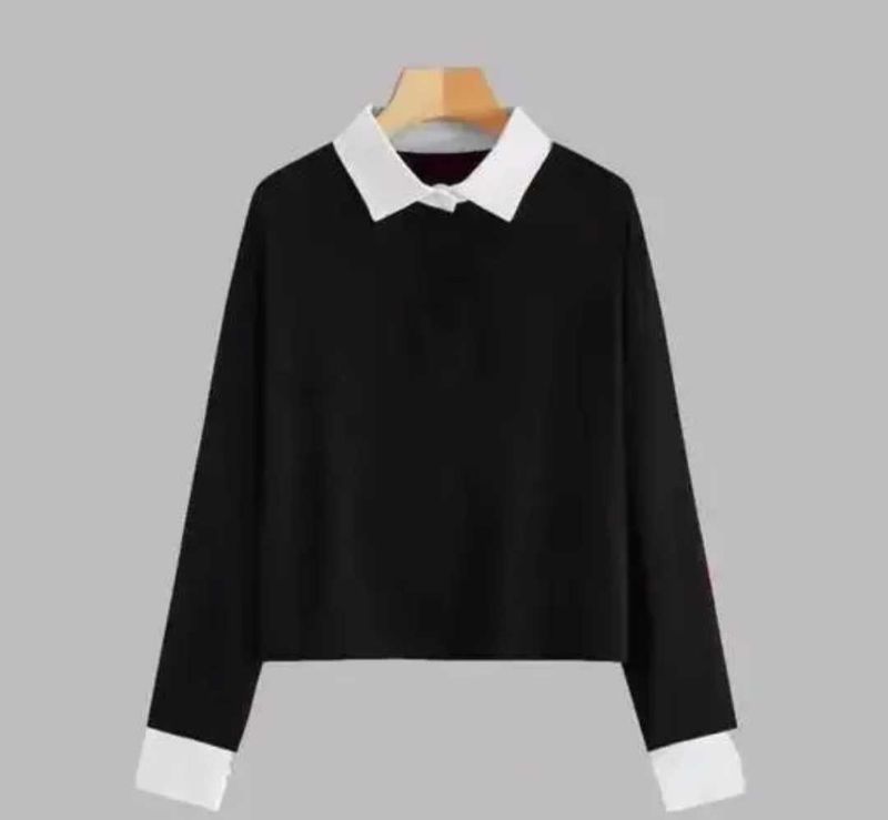 Collared Black Long Sleeve Top