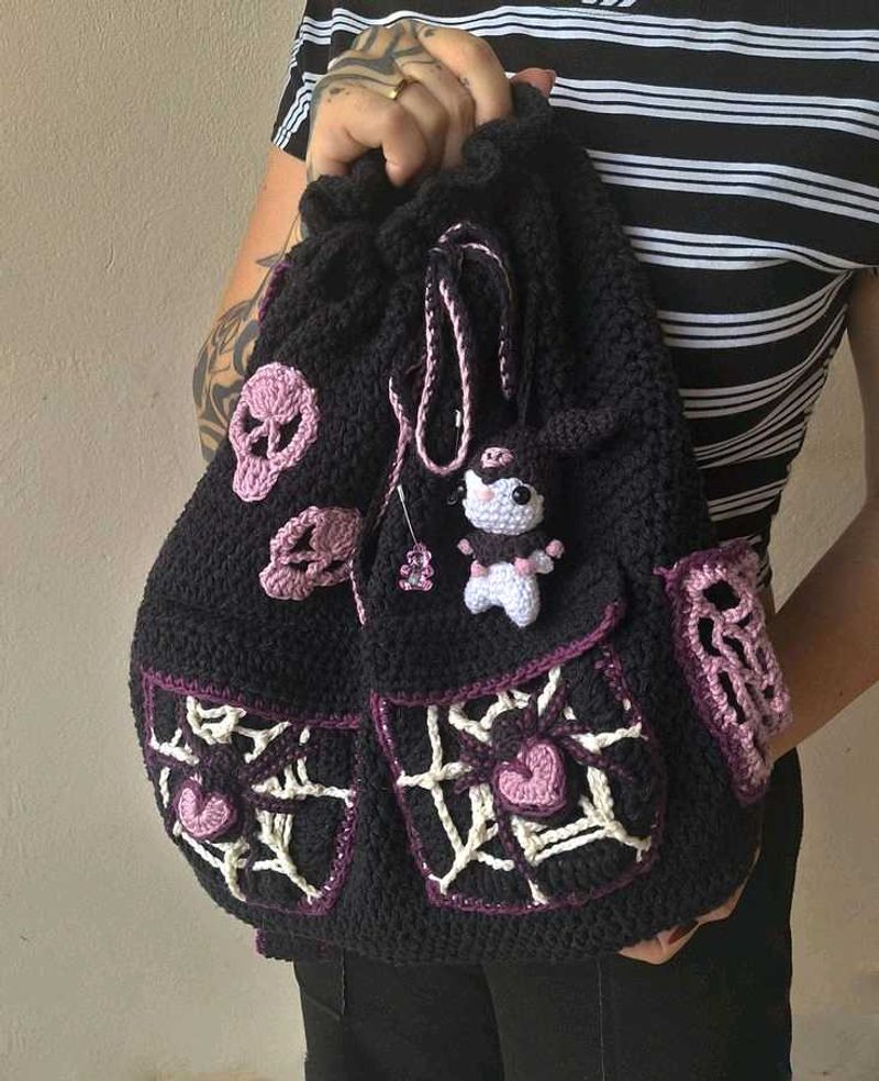 Crocheted Backpack with Charms
