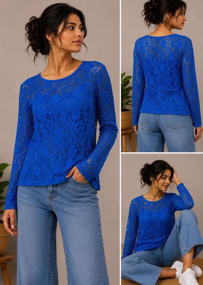 Blue Lace Long Sleeve Top