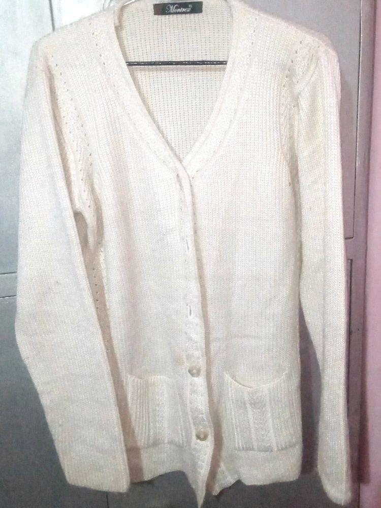 Montrex Cream Colour Cardigan Sweater For Women