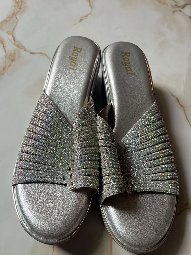 Sparkling Silver Wedge Sandals