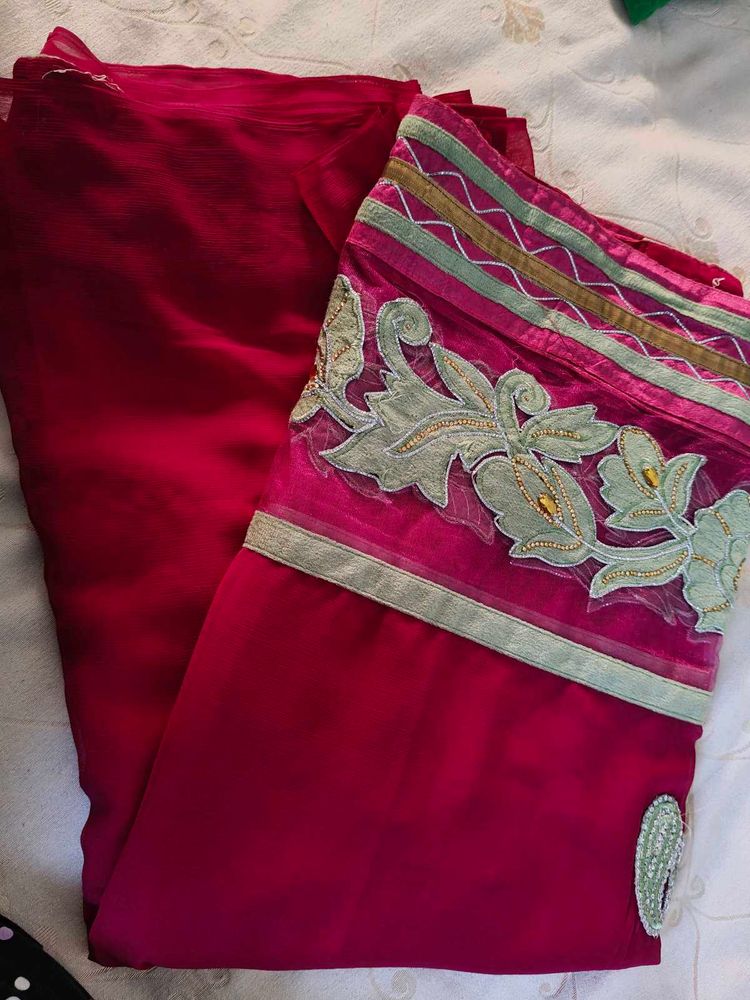 Vibrant Magenta Embroidered Saree