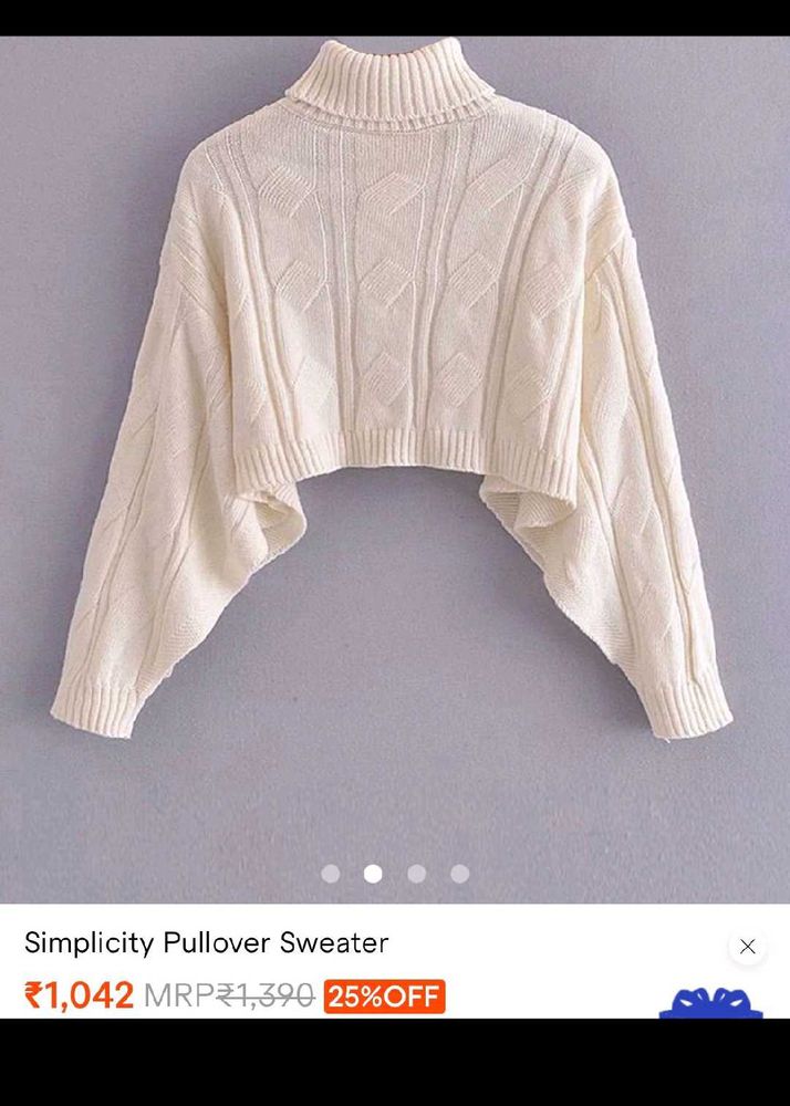 Cream Cable Knit Turtleneck Cropped Sweater