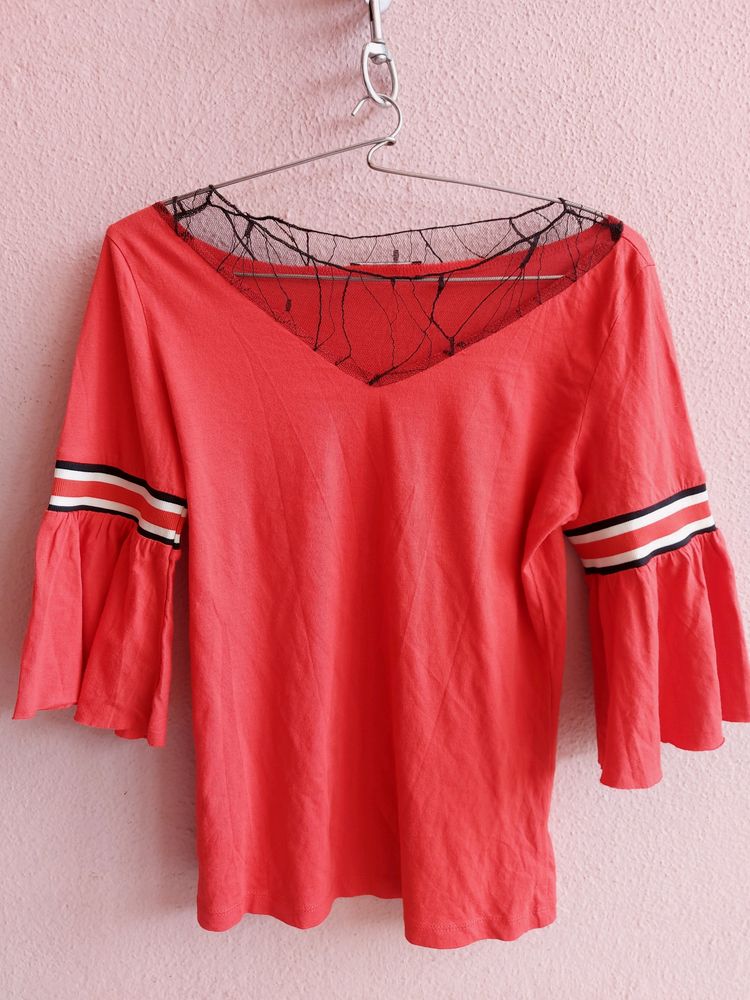 Madame Red Mesh Detail Top❤Like New💖