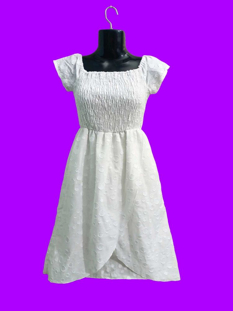 White Eyelet Smocked Dress Fit For All Xs,S,M &amp; L.