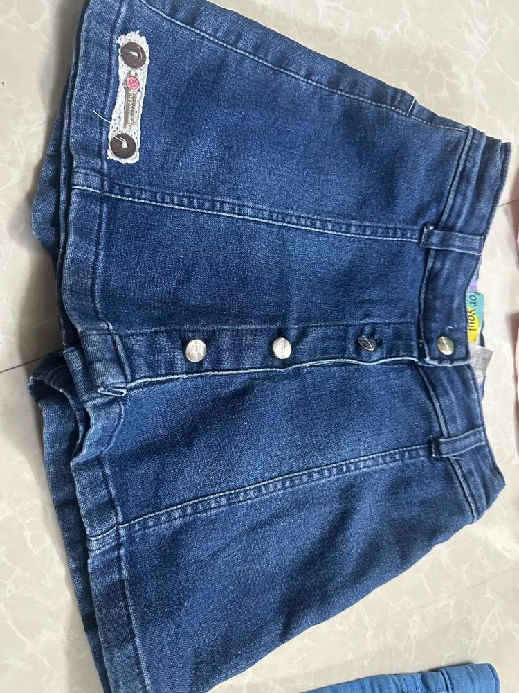 Blue Denim Shorts with Button Detail