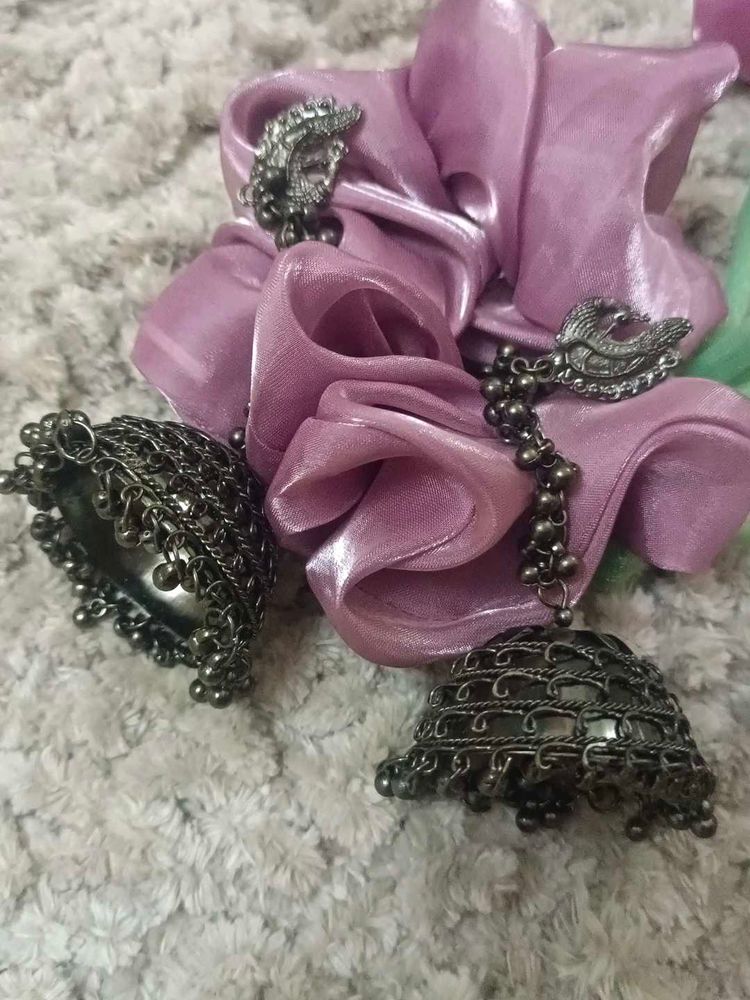 Oxidized Silver Jhumka Earrings