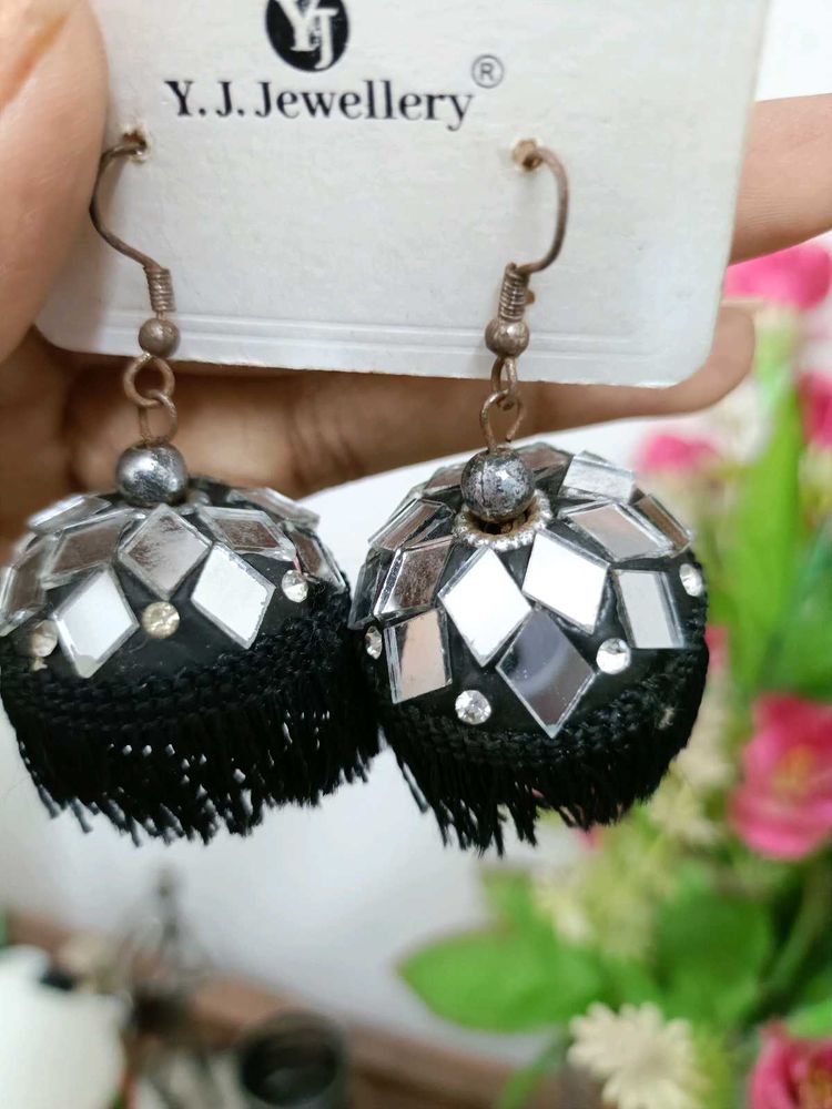 Y.J. Jewellery Black Mirror Ball Earrings