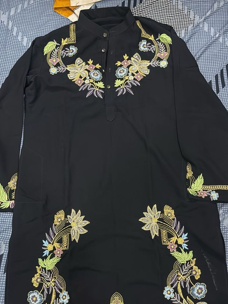 Embroidered Black Kurta