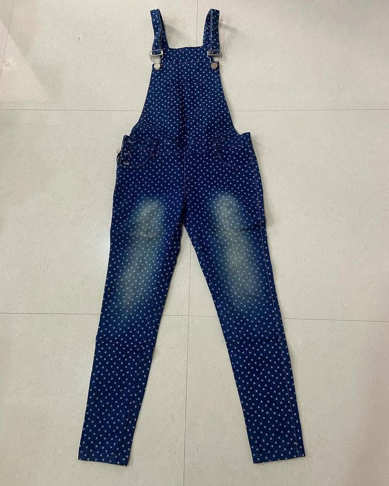 Denim Blue Dungarees with Star Pattern