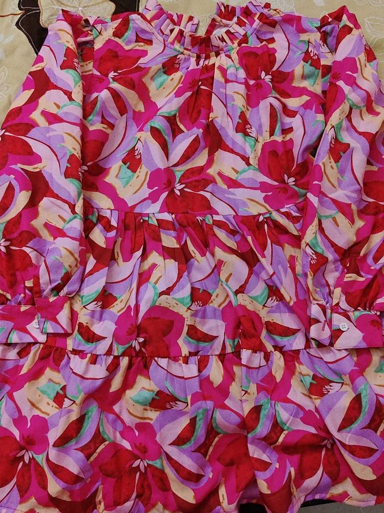 Vibrant Floral Print Tiered Top