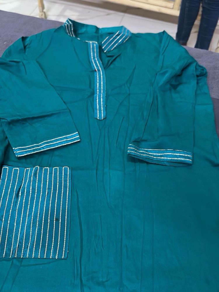 Teal Kurta with Silver Thread Work