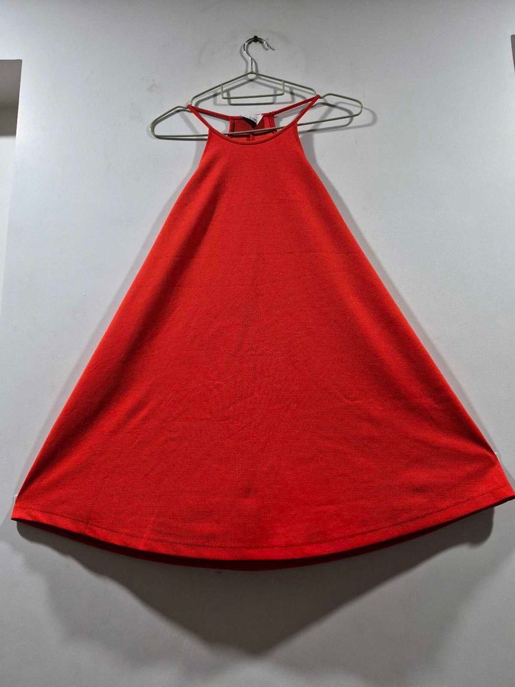 Vibrant Red Halter Neck A-Line ZARA dress
