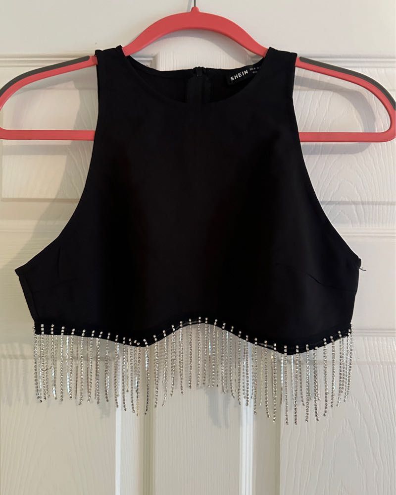Shein Black Fringe Crop Top
