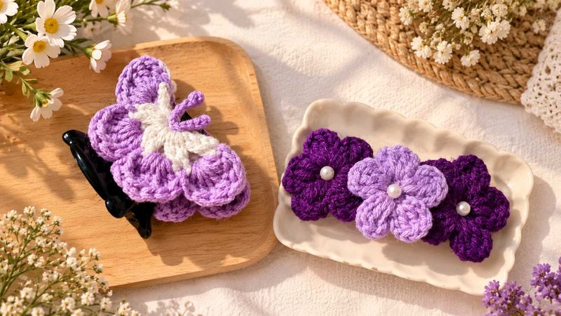 Crochet Flower Hair Clips combo✨