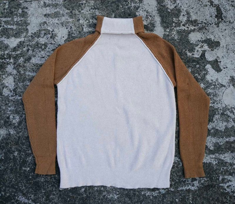 Unisex Knit Cream and  Brown Turtleneck Sweater