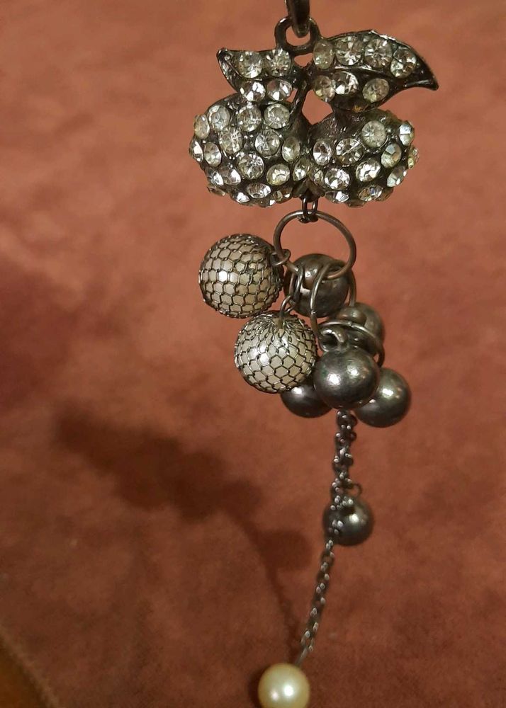 Vintage Silver-Tone Ball &amp; Rhinestone Pendant
