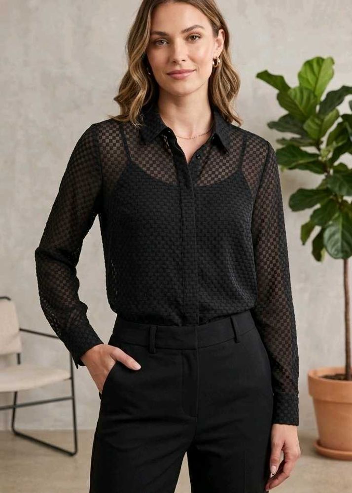 Stylish Semi-Sheer Black Partywear/Office Shirt
