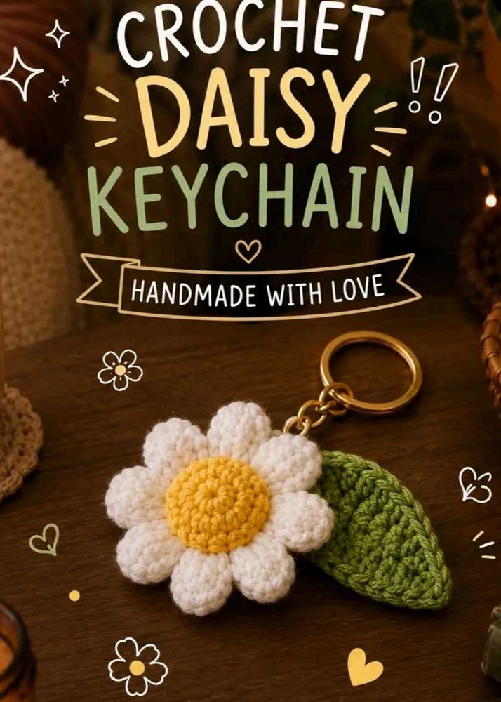 Handmade Crochet Daisy Flower Keychain