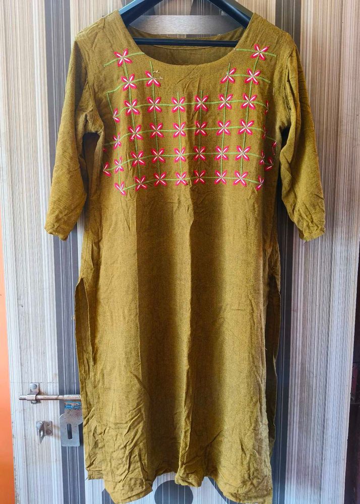 Embroidered Mustard Kurta