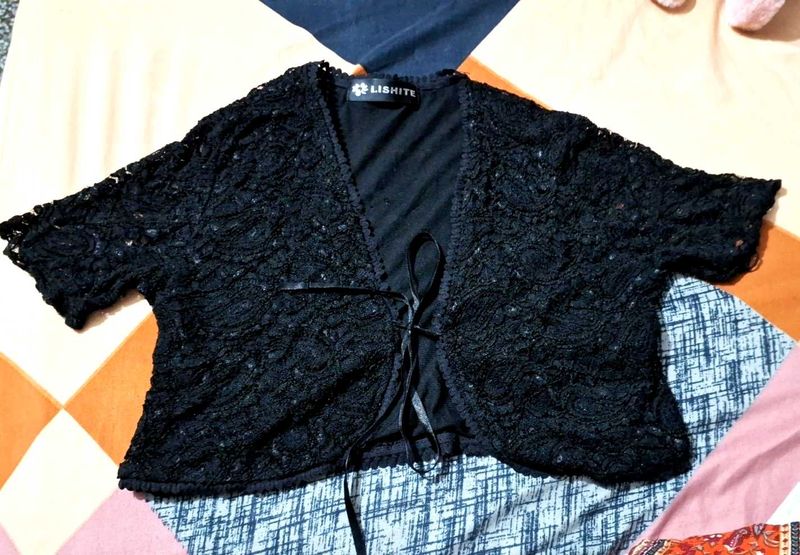 Elegant Black Lace Bolero Crop Shrug