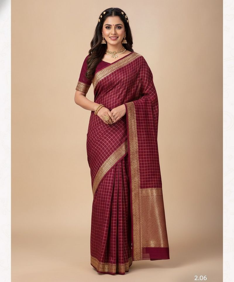 Beautiful Maroon Saree with Gold Border