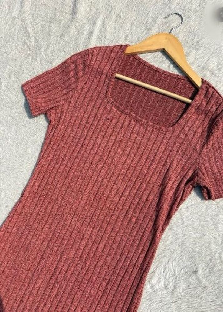 Ribbed Knit Square Neck Dress