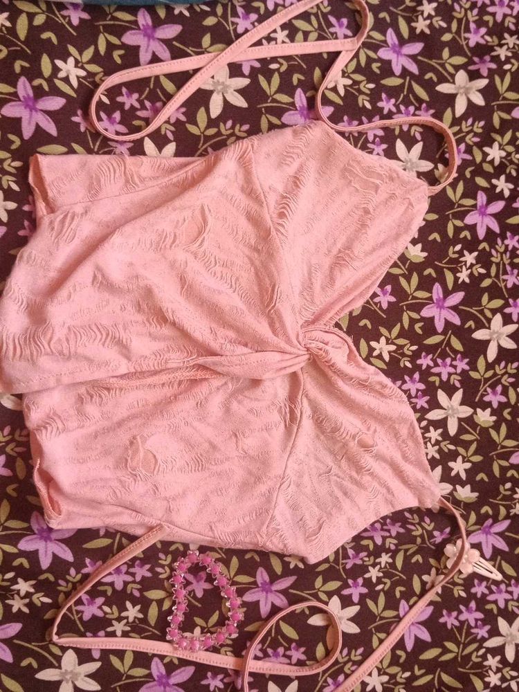 Cute Pink Textured Crop Top