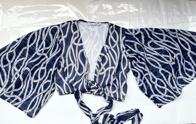Navy Rope Print wrap Kimono Top