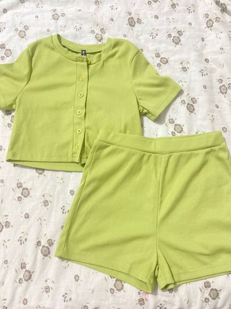Lime Green Ribbed Co-ord Set