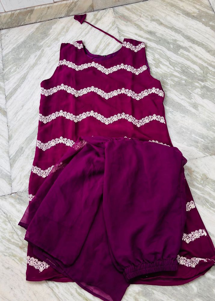 Beautiful Purple Kurta Set with White Embroidery