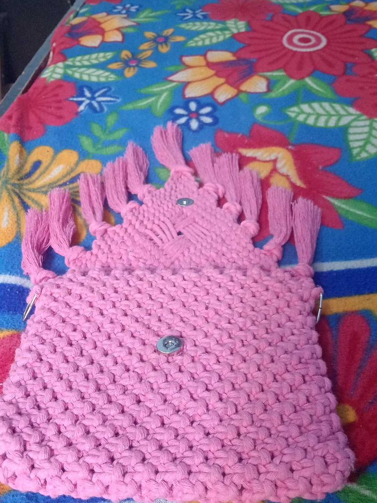 Handmade Pink Macrame Bag