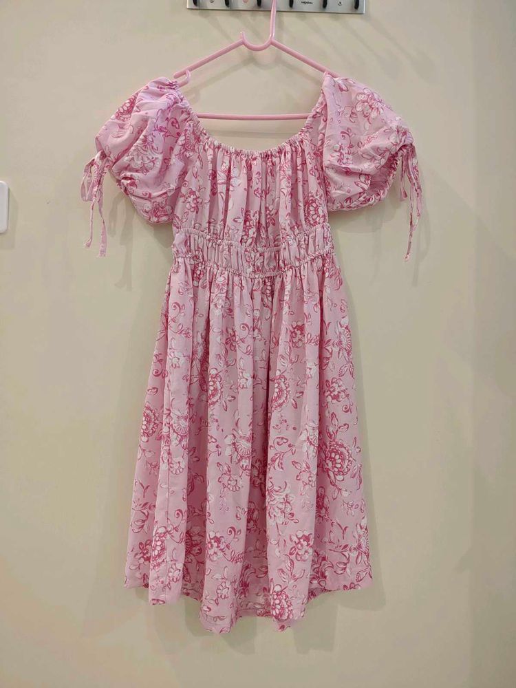 Pink Floral Puff Sleeves Mini dress