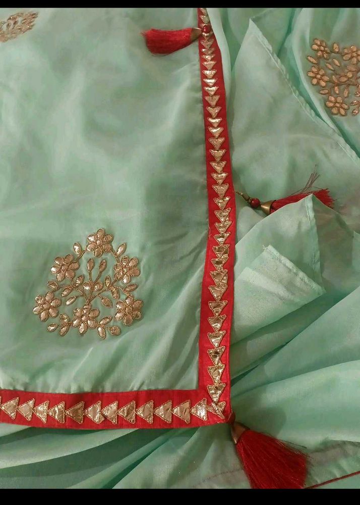 Elegant Red saree with Embellishments