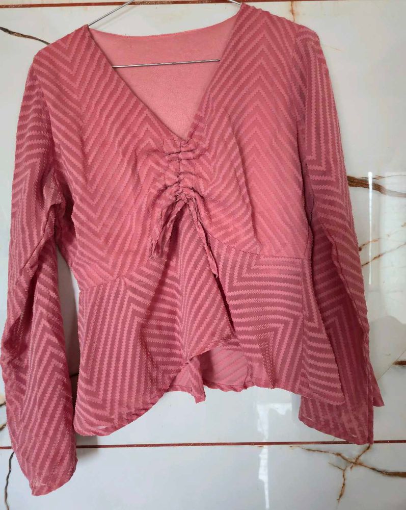 Chic Pink V-Neck Ruched top