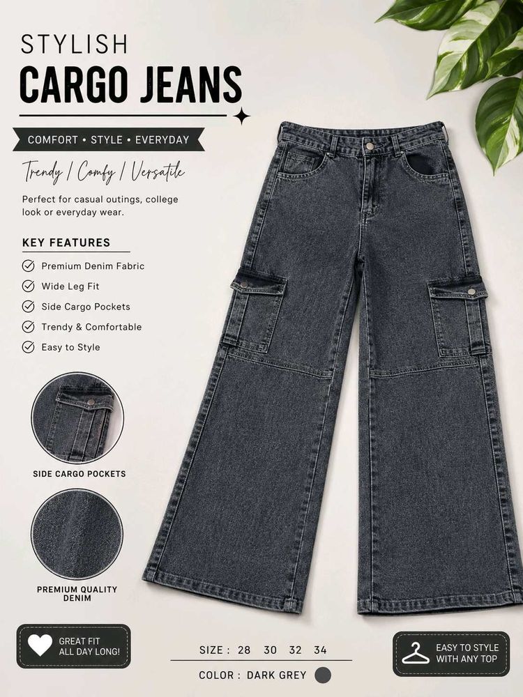 Stylish Dark Grey Cargo Jeans