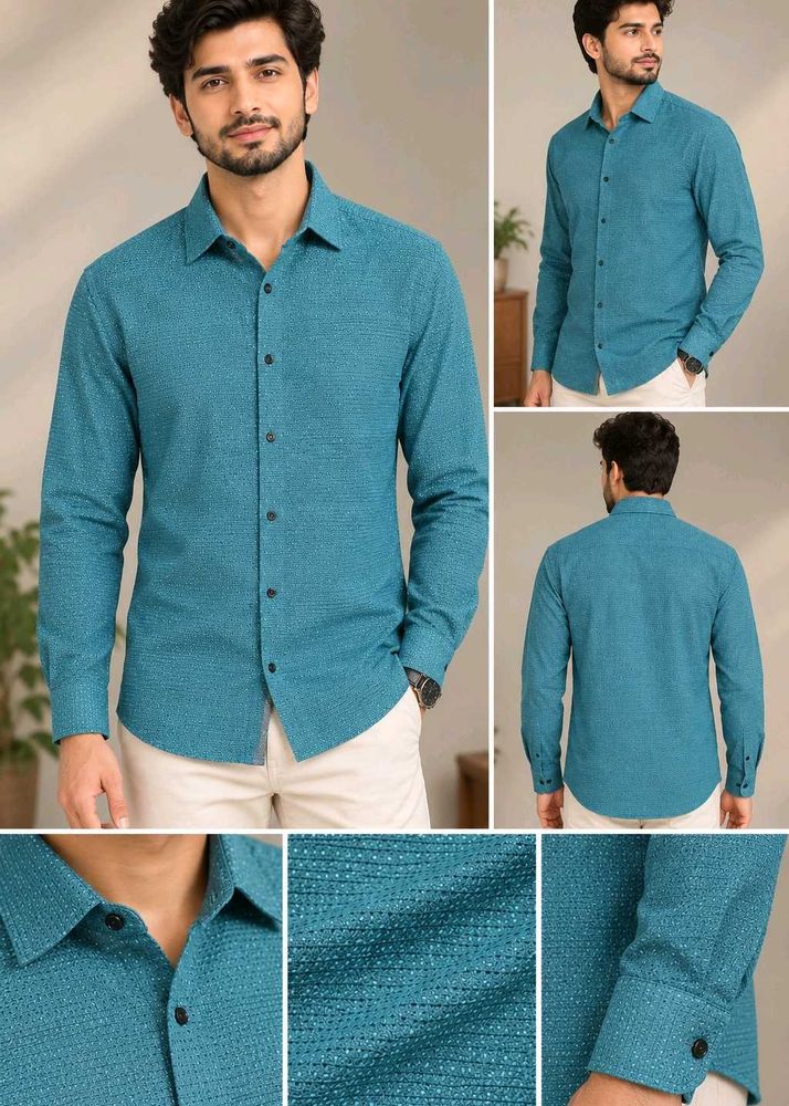 New Teal Textured Button Shirt