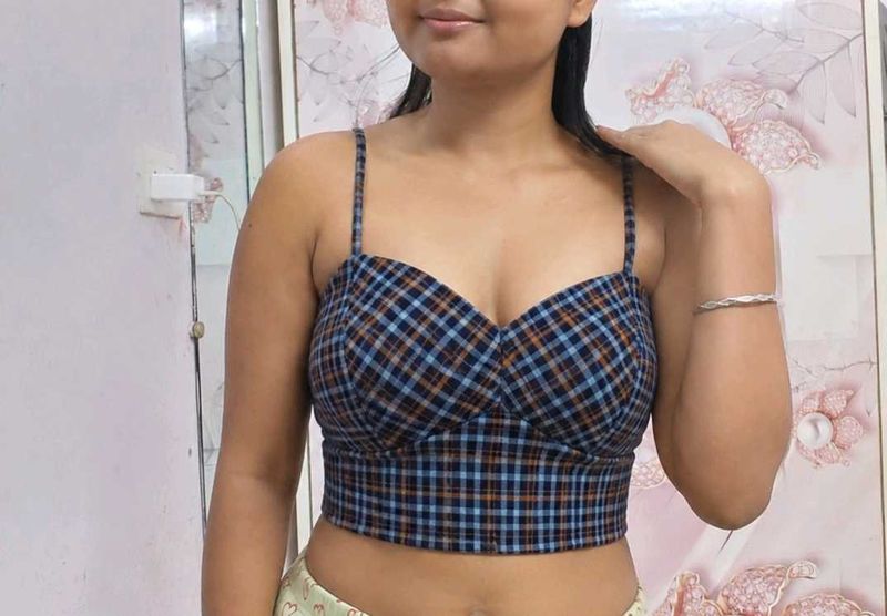 Plaid Cropped Camisole Top