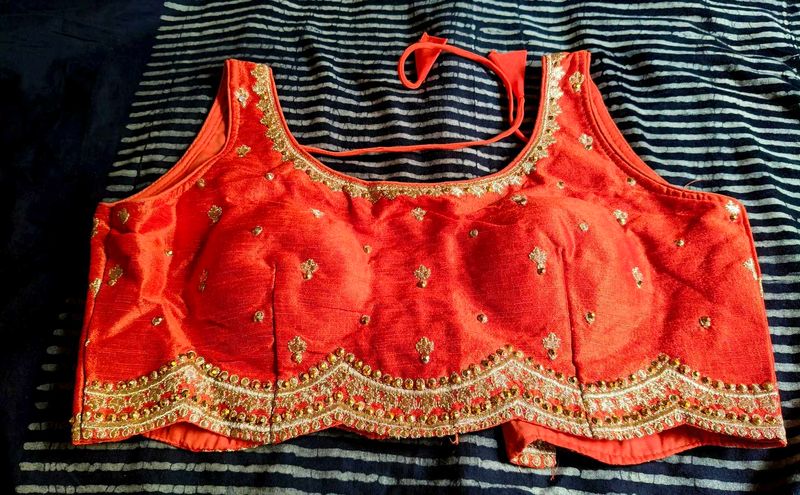 Beautiful Orange Embroidered Sequins Padded Blouse