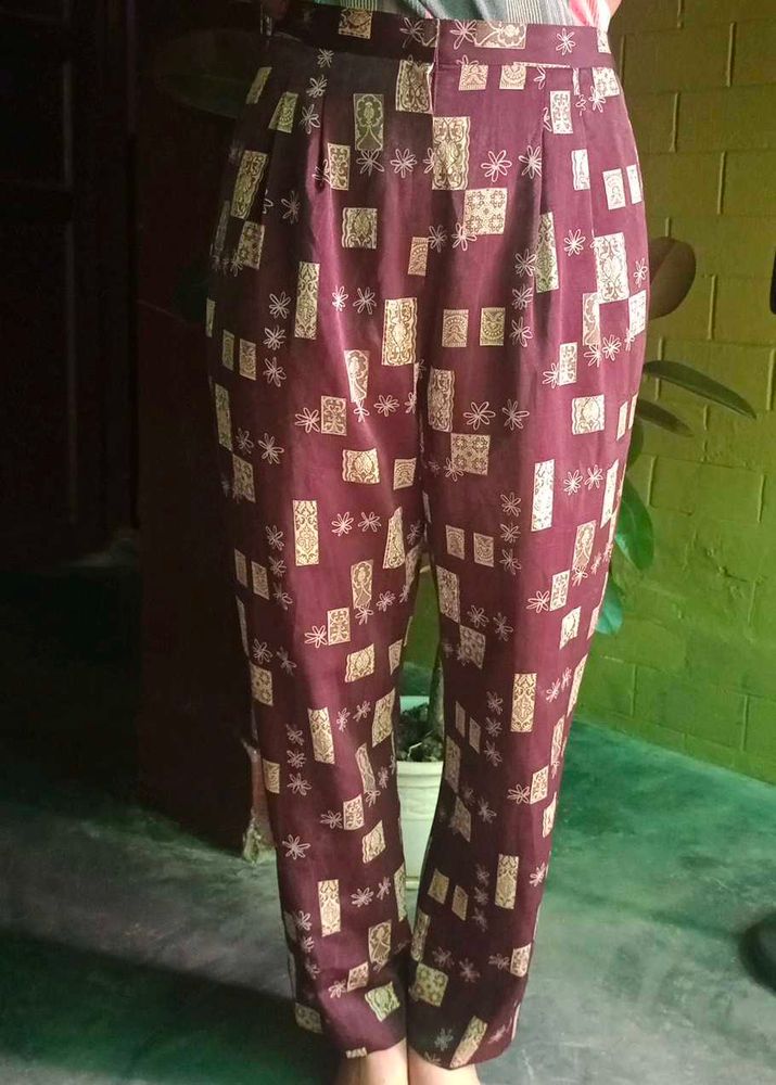 Vintage Patterned High-Waisted Pants