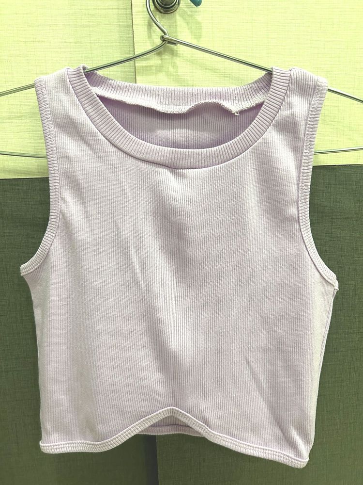 Lavender Ribbed Cropped Tank Top
