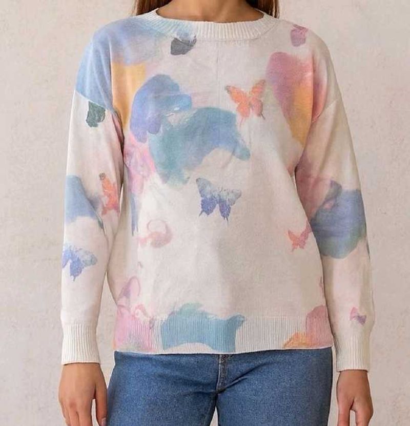 Pastel Butterfly Print Sweater