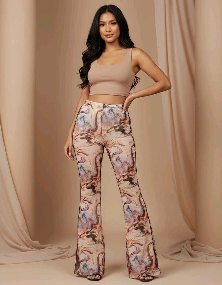 tie dye mesh  Flare Leg Pants and cardigan set