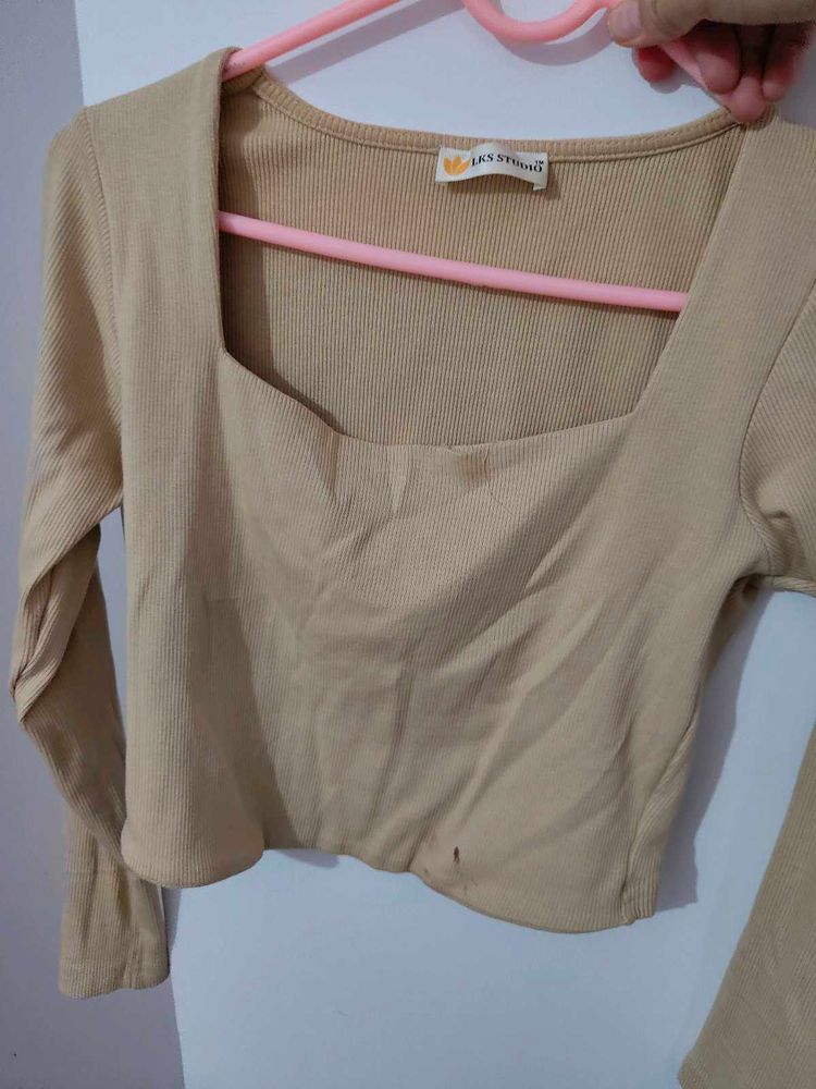 Ribbed Square Neck Long Sleeve Top