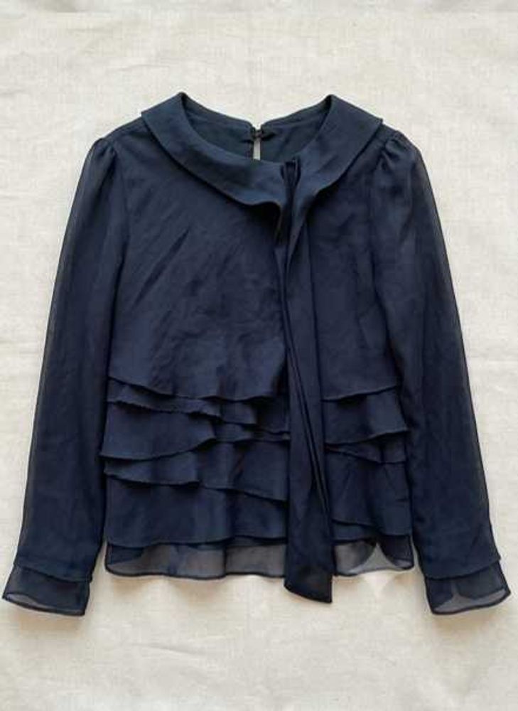 Chic Navy Ruffled Chiffon Blouse