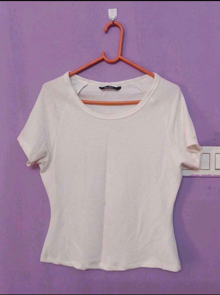 Ribbed Fitted White Top