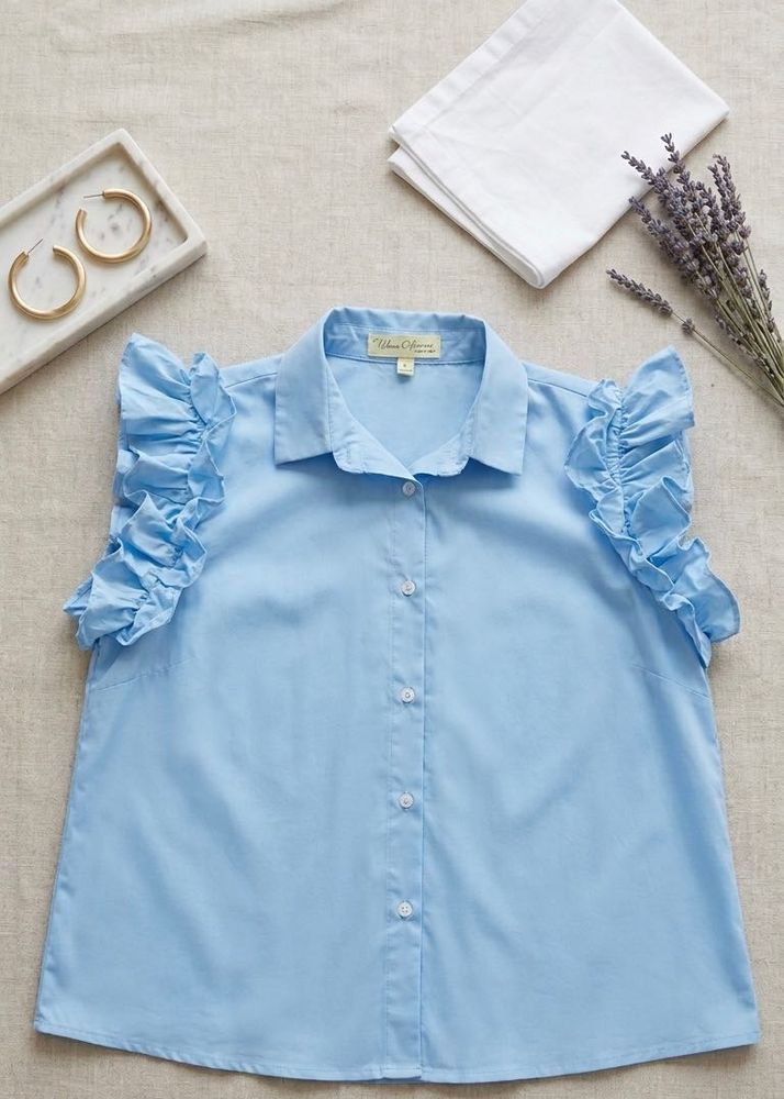 Light Blue Ruffled Sleeve Shirt
