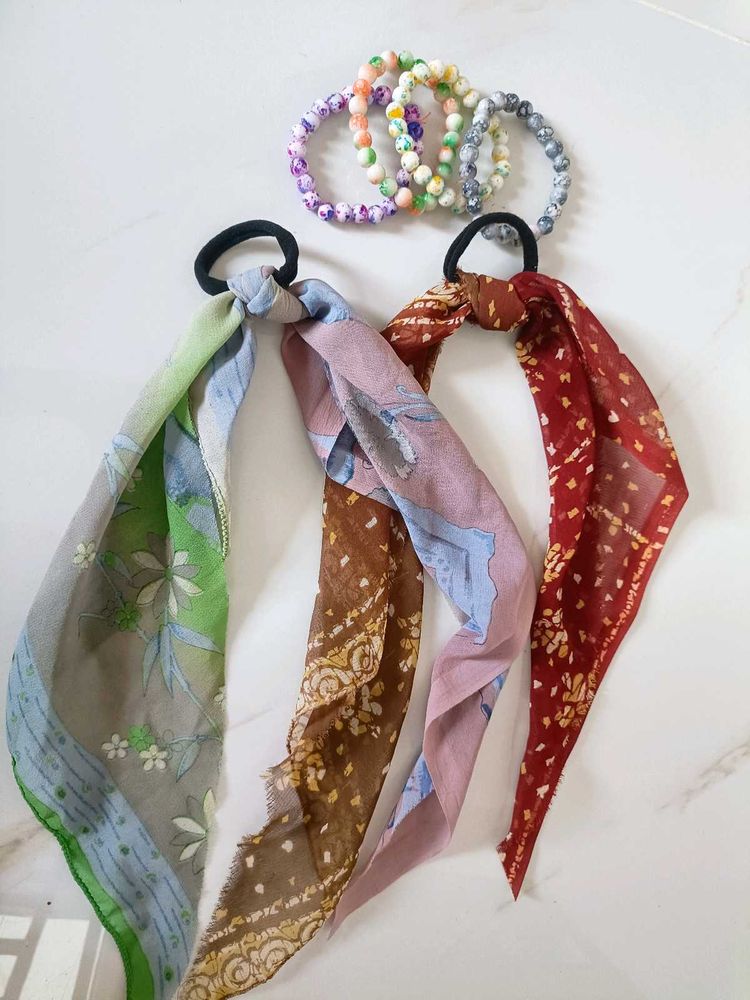 Boho Scarf Hair Ties &amp; Beaded Bracelets